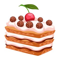 Layered pie with mousse and cherry with chocolate