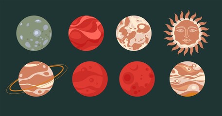 Solar system planets in rows, outer space vector © Sonulkaster