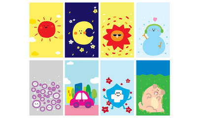 Cute cartoon kids cards set 