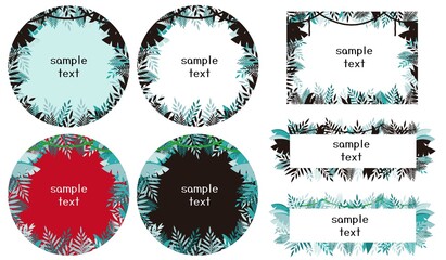 熱帯雨林のジャングルの葉の丸フレームセット