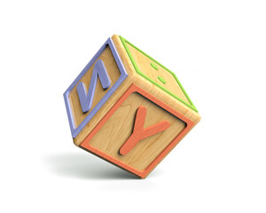 3d render alphabet blocks childrens cube on white background