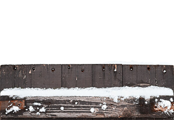 wooden planks in the snow are isolated on a white background