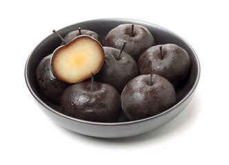 frozen pear on white background