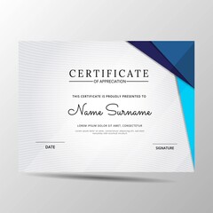 elegant blue and white diploma certificate template. Use for print, certificate, diploma, graduation	