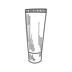 Vector illustration of cream tube. Beauty accessories and skin care products. Face and body care concept. Outline or doodle drawing