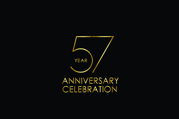 Luxury Black Gold 57 years anniversary, minimalist logo years, jubilee, Ribbon greeting card. Birthday invitation. Gold space vector illustration on black background - Vector