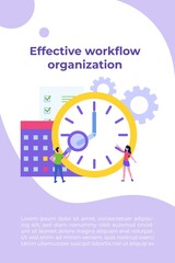 Effective workflow organization, teamwork process, deadlines respect, efficient workday concept. Vector illustration.