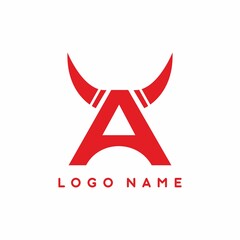 Red A letter with horn vector logo template