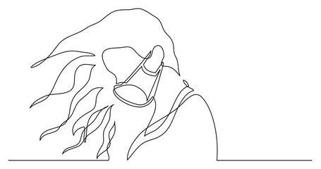 continuous line drawing of girl in the wind wearing face mask