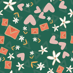 Valentine Love Heart Letter Envelope Flower Seamless Pattern