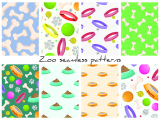 Set of vector veterenary patterns; cute backgrounds for wrapping paper, fabric, packaging, textile. - 408214426