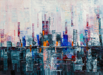 Abstract background, Modern skyscrapers oil painting.