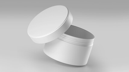 White Plastic Cosmetic Jar Mockup, Blank beauty make-up Container 3D Rendering isolated on light background
