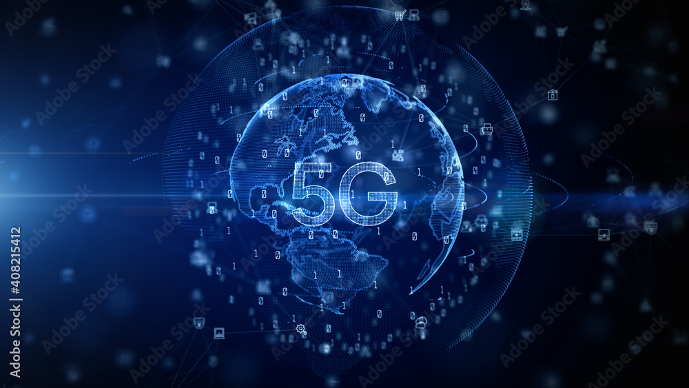 Aufkleber 5g high speed internet connection of internet of things iot, futuristic global and social network co