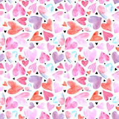 Seamless pattern with watercolor hearts. Romantic love hand drawn backgrounds texture. For greeting cards, wrapping paper, wedding, birthday, fabric, textile, Valentines Day, mothers Day, easter