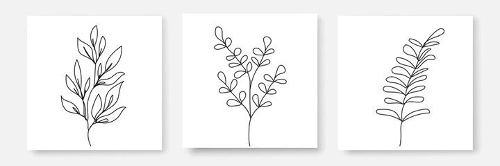 Continuous Line Drawing Set Of Floral Prints Black Sketch of Flowers Isolated on White Background. Flowers One Line Illustration. Minimalist Prints Set. Vector EPS 10.