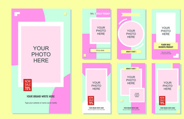 Banner template story for social media, blue, pink and yellow color. Perfect for your brand promotion and increase sales results