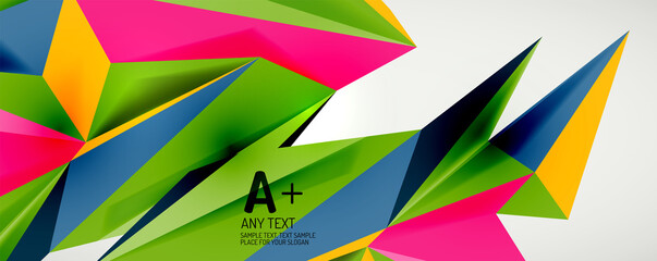 Vector triangle geometric backgrounds. Low poly 3d shape on light backdrop. Vector illustration for covers, banners, flyers and posters and other designs