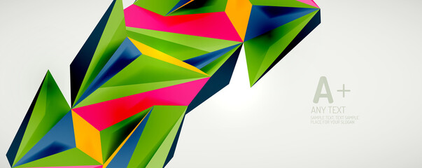 Vector triangle geometric backgrounds. Low poly 3d shape on light backdrop. Vector illustration for covers, banners, flyers and posters and other designs