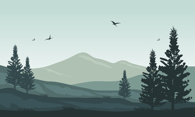 Beautiful view of nature in the morning on the city edge. Vector illustration