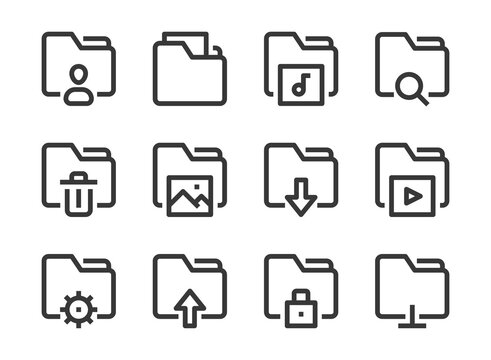 Folder, Archive and Document organization vector line icons.
