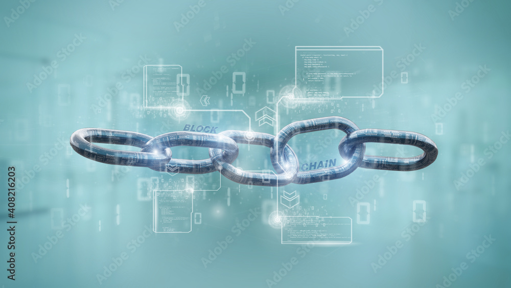 Poster virtual blockcahin with data - 3d rendering
