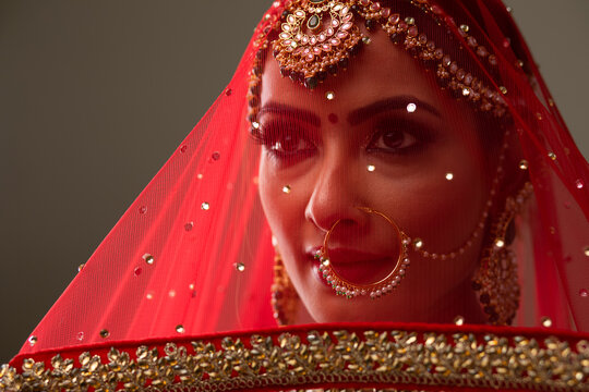 Beautiful Indian Bride, with a veil.	