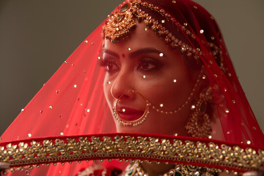 Beautiful Indian Bride, with a veil.	