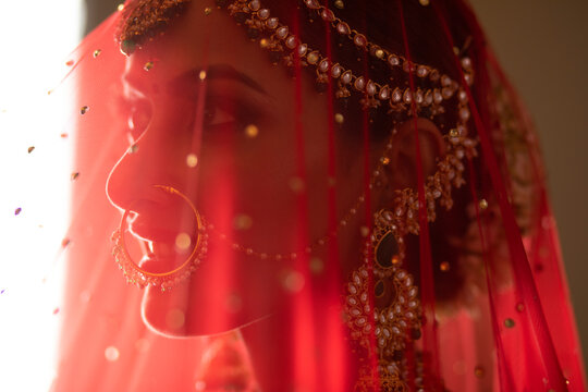 Beautiful Indian Bride, with a veil.	