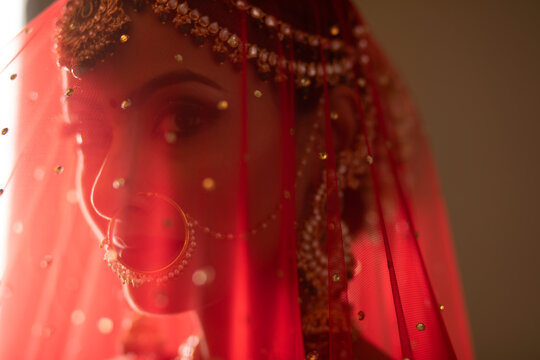 Beautiful Indian Bride, with a veil.	