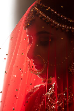 Beautiful Indian Bride, with a veil.	
