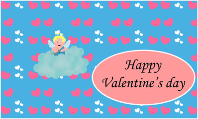 Valentines greeting card with cupid in the clouds