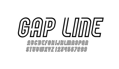 Font from black line with gap, trendy modern alphabet sans serif, italic letters and numbers, vector illustrator 10 eps
