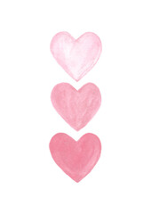 Watercolor hearts art print. Hand drawn painted vector illustration.