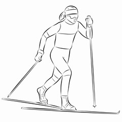 illustration of a cross - country skiing , vector drawing