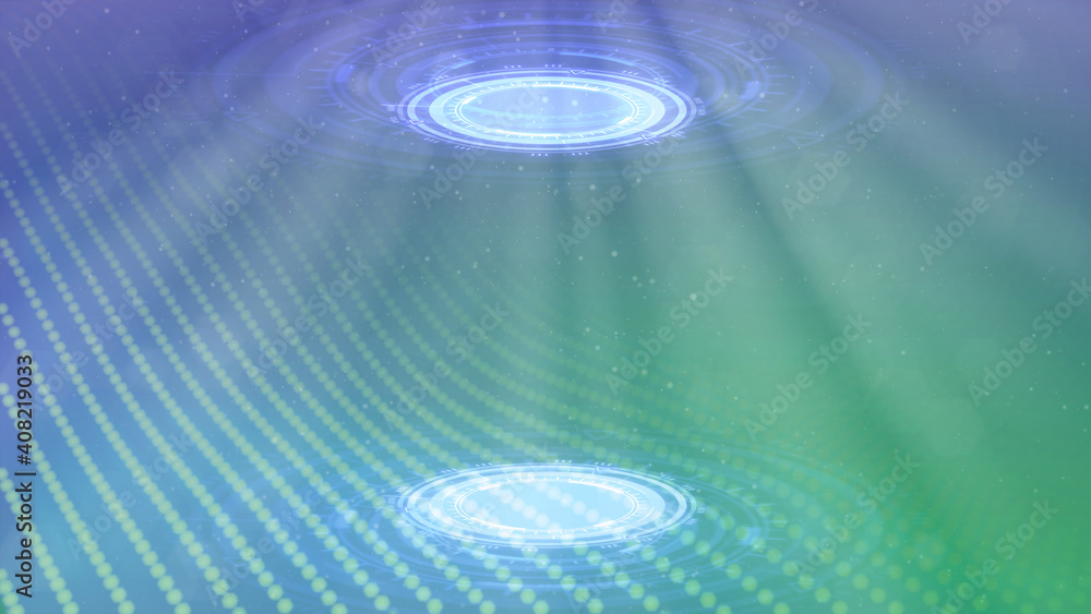 Poster vivid hi-tech background of two hud or ui circles, it teleport concept - abstract 3d rendering