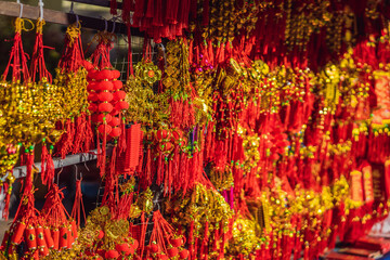 Decoration item for Lunar new year with text Happy new year in Vietnamese and wishes of all the best