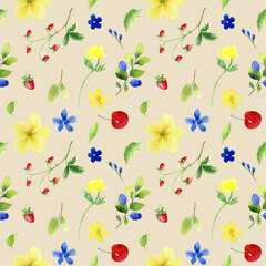 seamless background with flowers end berries