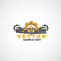 Construction heavy truck, excavator, gear and mounds of minerals.