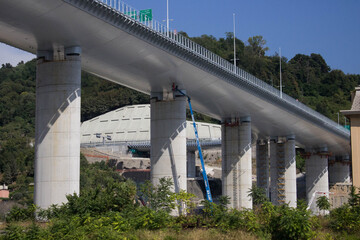 Fototapeta premium Genoa, Italy, August 10, 2020 new highway viaduct 