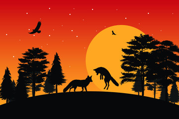 Fototapeta premium animal silhouette landscape