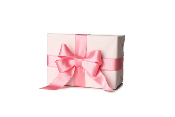 Gift box with pink bow isolated on white background
