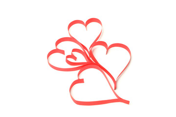 Decorated red hearts isolated on white background