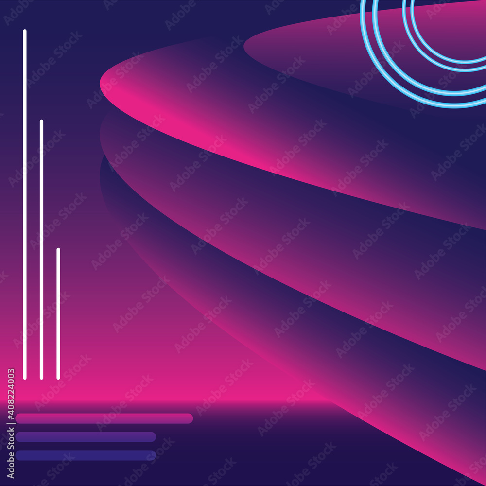 Sticker neon pink background with blue circles vector design