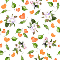 Seamless spring pattern with flowers and hearts for valentine day