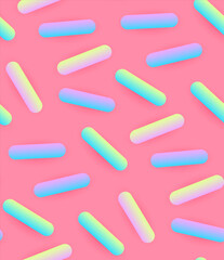 Seamless Pattern with Pink Glaze and Trendy Gradient Decorative Sprinkles. Candy, Donut and Ice Cream Design. Sweet Sweets