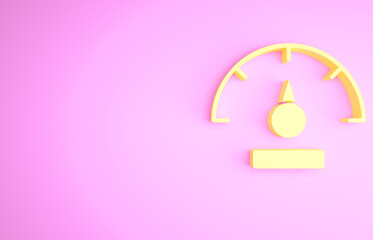 Yellow Speedometer icon isolated on pink background. Minimalism concept. 3d illustration 3D render.