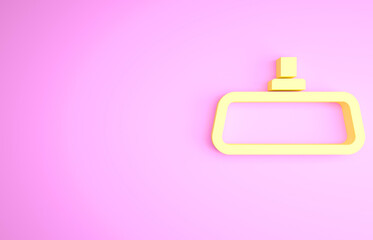 Yellow Car mirror icon isolated on pink background. Minimalism concept. 3d illustration 3D render.