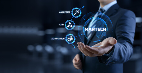 Martech marketing technology concept on virtual screen interface.