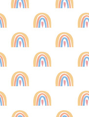Seamless Vector Pattern with Hand Drawn Rainbows and Hearts Isolated on a White Background. Cute Print for Fabric, Textile. Lovely Rainbow Template.   